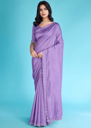 Purple Embroidered Shimmer Saree
