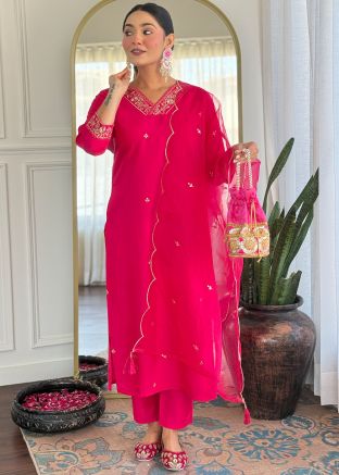 Pink Readymade Embroidered Pant Suit