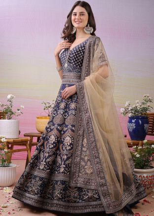 Blue Printed Anarkali Salwar Suit Set