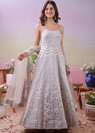 White Stone Work Anarkali Salwar Suit Set