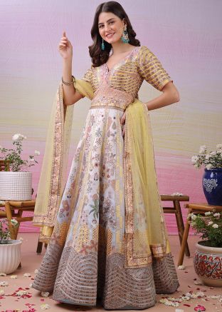 Yellow Stone Work Anarkali Salwar Suit Set