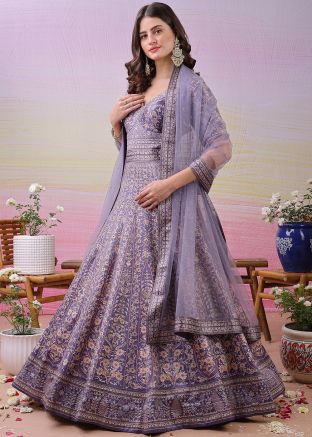 Blue Printed Anarkali Salwar Suit Set