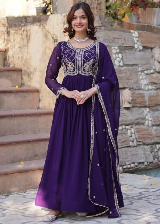 Blue Embroidered Anarkali Salwar Suit Set