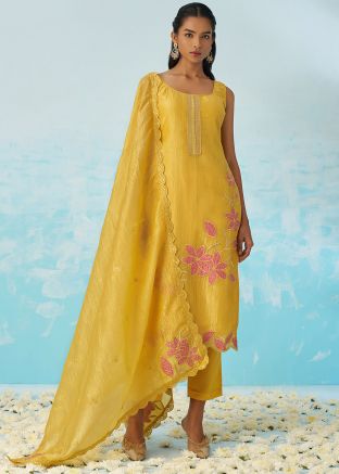 Yellow Embroidered Salwar Suit Set