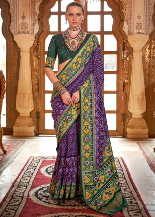 Purple Art Silk Saree In Print