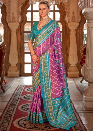 Purple Art Silk Saree In Print