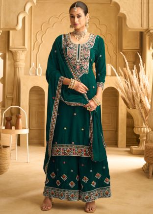 Green Embroidered Palazzo Salwar Suit Set