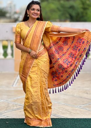Yellow Zari Woven Work In Silk