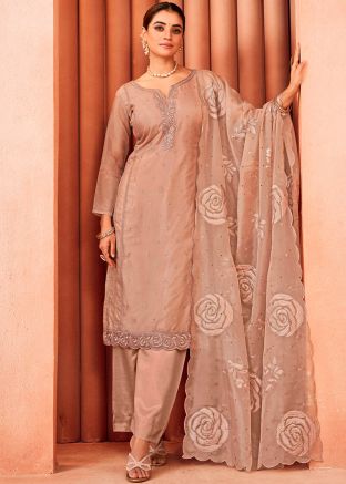 Mauve Pink Embroidered Pant Suit Set