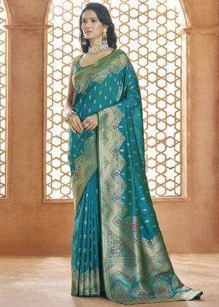 Blue Zari Woven Saree In Banarasi Silk