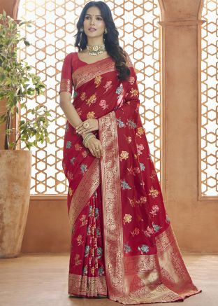 Beige Banarasi Silk Saree In Zari Woven Work