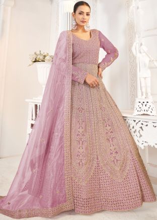 Pink Embroidered Salwar Suit Set In Net