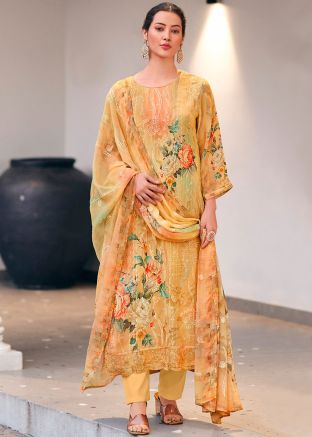 Yellow Thread Embroidered Salwar Suit Set