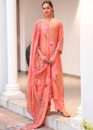 Peach Salwar Suit Set In Floral Print