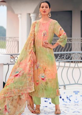 Green Floral Print Salwar Suit Set