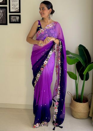 Shaded Purple Georgette Saree With Blouse