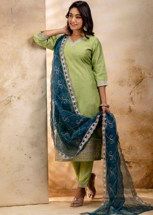 Readymade Green Embroidered Pant Suit Set