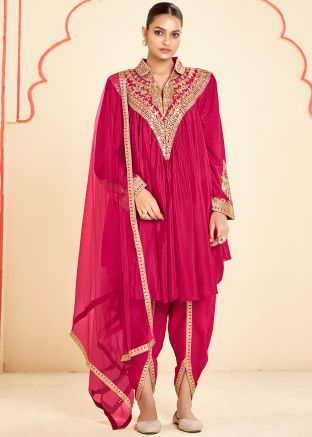 Readymade Pink Embroidered Dhoti Style Suit