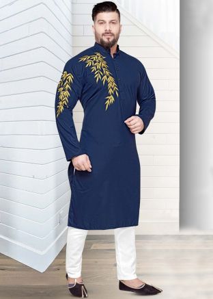 Blue Readymade Kurta Pajama In Cotton