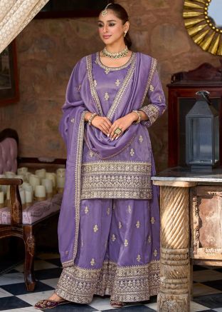 Purple Embroidered Salwar Suit Set