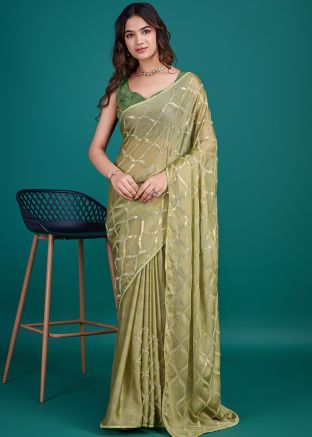 Green Embroidered Shimmer Saree