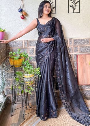 Black Art Silk Embroidered Saree