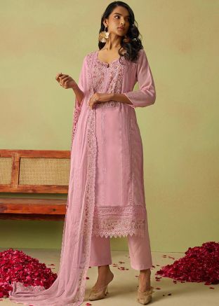 Pink Embroidered Salwar Suit Set