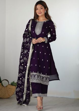 Purple Embroidered Pant SalwAar Suit Set
