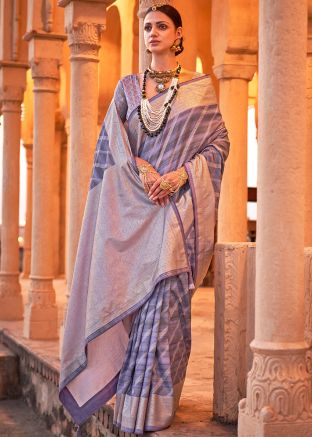 Purple Zari Woven Saree In Viscose