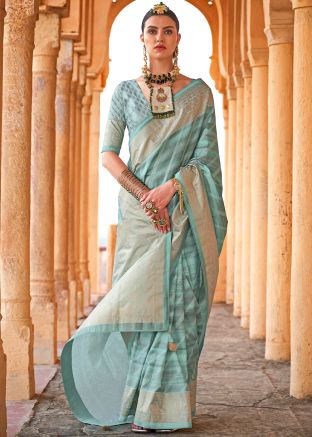 Blue Viscose Saree In Zari Woven Work
