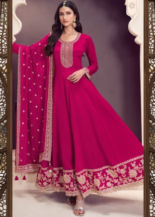 Pink Chiffon Embroidered Anarkali Suit Set