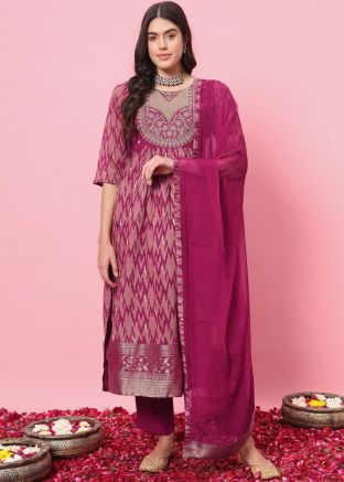 Readymade Purple Printed Straight Pant Suit