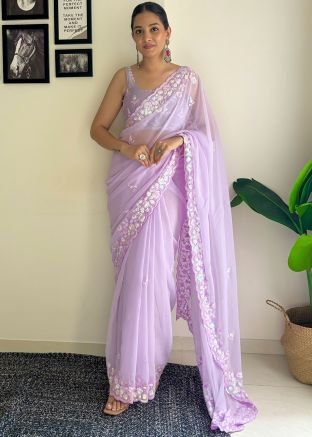 Lavender Georgette Saree In Embroidery