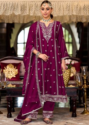 Readymade Purple Embroidered Anarkali Suit
