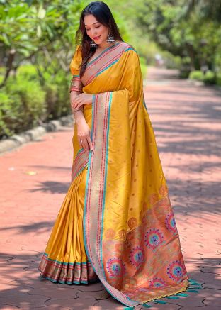 Yellow Paithani Silk Saree In Zari Woven Work