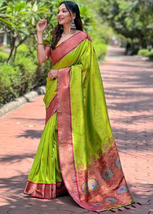Green Paithani Silk Saree In Zari Woven Work