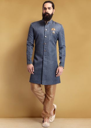 Blue Indo Western Sherwani With Churidar