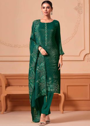 Green Embroidered Salwar Suit Set In Georgette