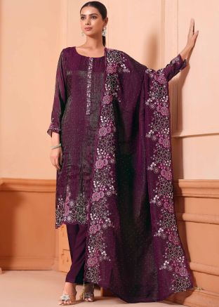 Purple Embroidered Salwar Suit Set