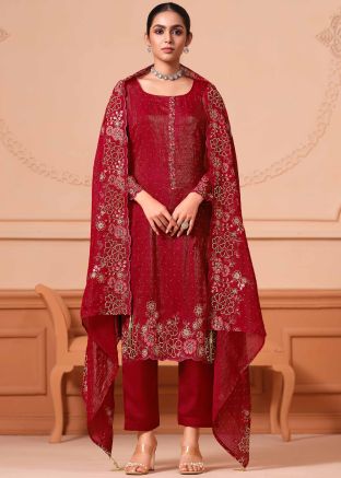 Red Embroidered Salwar Suit Set