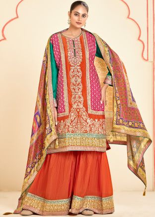 Multicolor Embroidered Salwar Suit Set In Chiffon