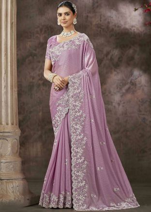 Purple Embroidered Saree In Silk