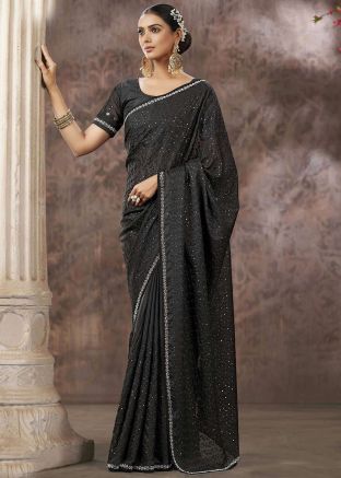 Black Thread Embroidered Saree & Blouse