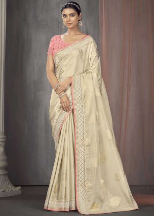 Cream Zari Woven Silk Saree