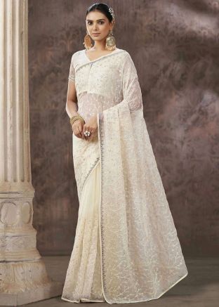 White Embellished Art Silk Saree