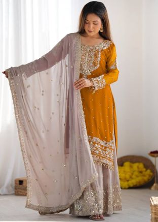 Readymade Yellow Embroidered Sharara Suit