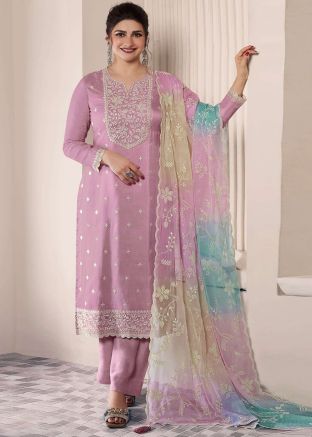 Prachi Desai Purple Embroidered Pant Suit Set
