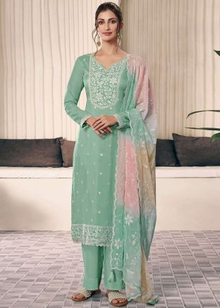 Green Embroidered Salwar Suit Set