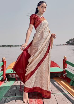 Cream Zari Woven Art Silk Saree