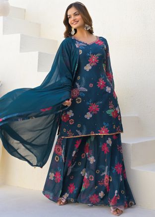 Blue Embroidered Salwar Suit Set